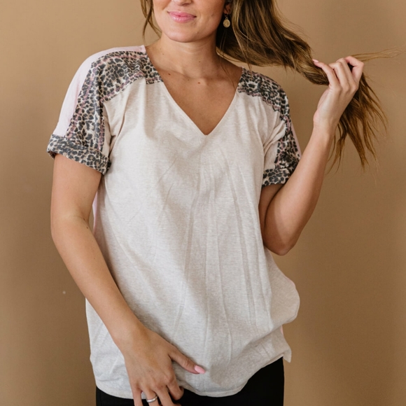 BiBi Tops - BiBi Just for Funsies Leopard Color Block Tee